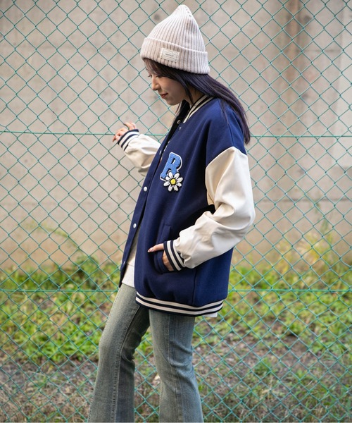 ブルゾン アウター 「サガラ刺繍フラワー×ロゴ」レディース スタジャン
