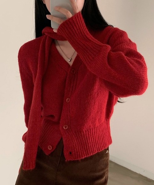 leune（ルネ） カーディガン チョーカーマフラー付きVネッククロップ