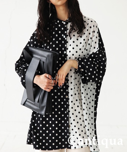 antiqua（アンティカ） ブラウス シャツ マニッシュドット柄シャツ