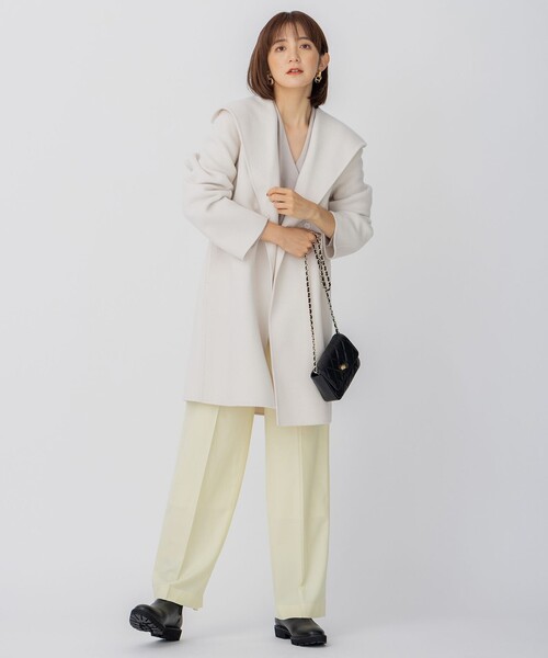 コート アウター ウールリバー フード付き ミドル丈コート レディース