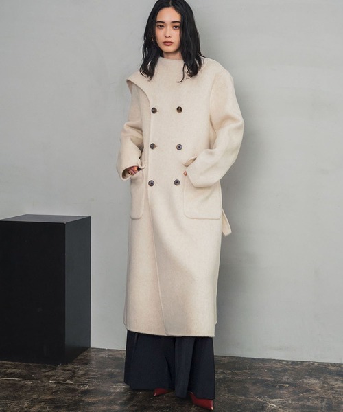 ELFRANK ノーカラーコート コート ウールコート 2WAYロングノーカラー