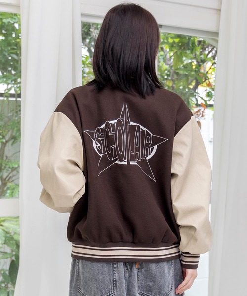 ScoLar（スカラー） スタジャン 153686：メルトン×合皮 異素材切替