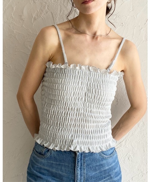 She's Closet キャミソール シャーリングラメベアトップブラカップ付き