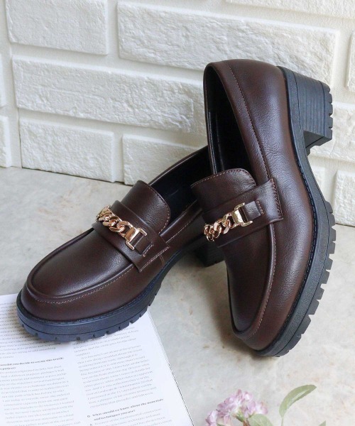 AAA+（サンエープラス） ローファー 厚底 ゴールドチェーン ローファー