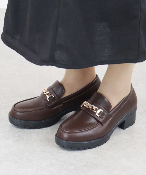 AAA+（サンエープラス） ローファー 厚底 ゴールドチェーン ローファー