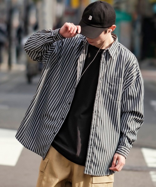 NULL シャツ 「NULL」ストライプ＆無地 長袖シャツ メンズ レディース