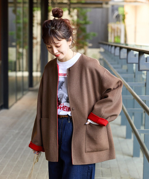 B.C STOCK（ベーセーストック） ノーカラーコート コート S120ブレンド