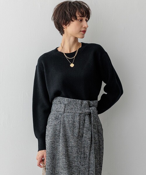 ニット セーター 「洗える」ウールカシミヤ クルーネック レディース