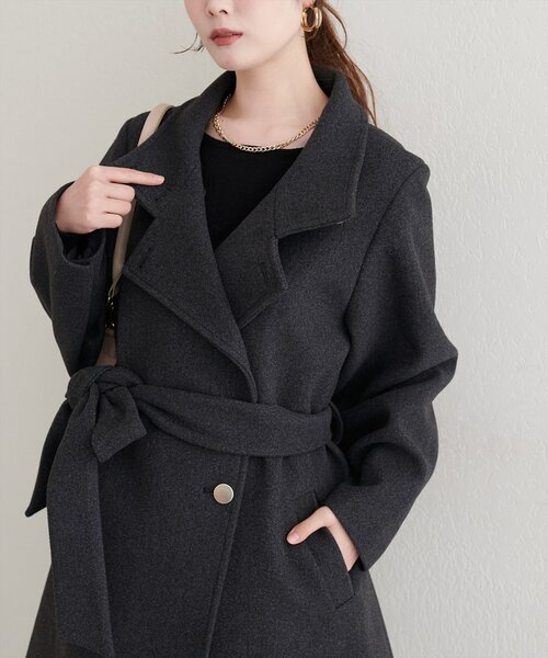 natural couture コート アウター 「ako」スタンドカラーミドル丈