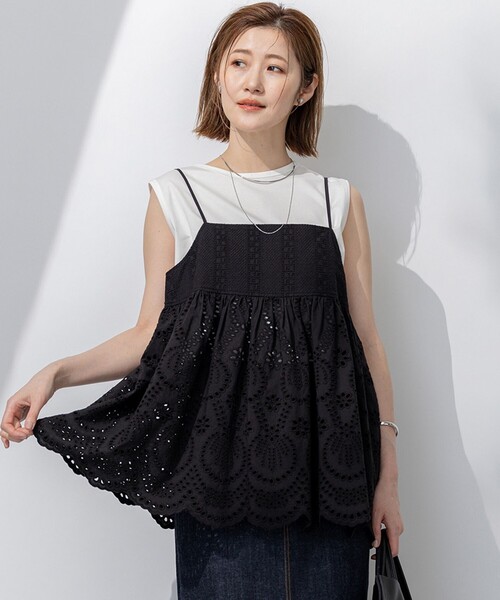 ブラウス シャツ 「洗える」コットンエンブロイダリー キャミソール
