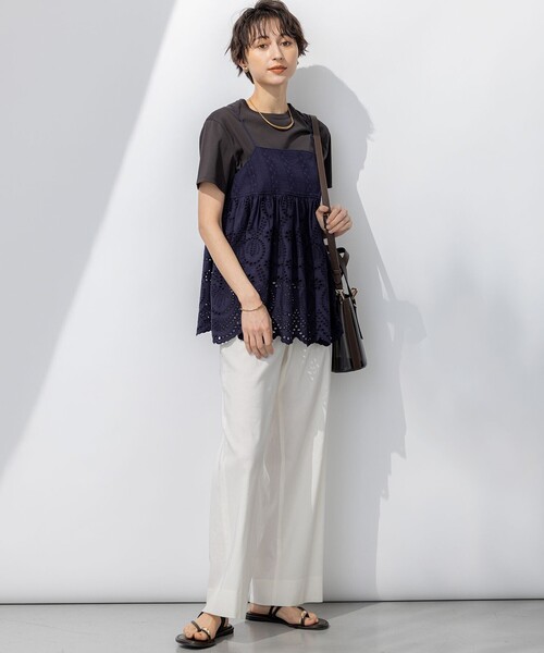 ブラウス シャツ 「洗える」コットンエンブロイダリー キャミソール