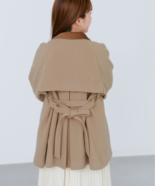 コート アウター 2wayカラーゴールドボタンミドルコート 「低身長