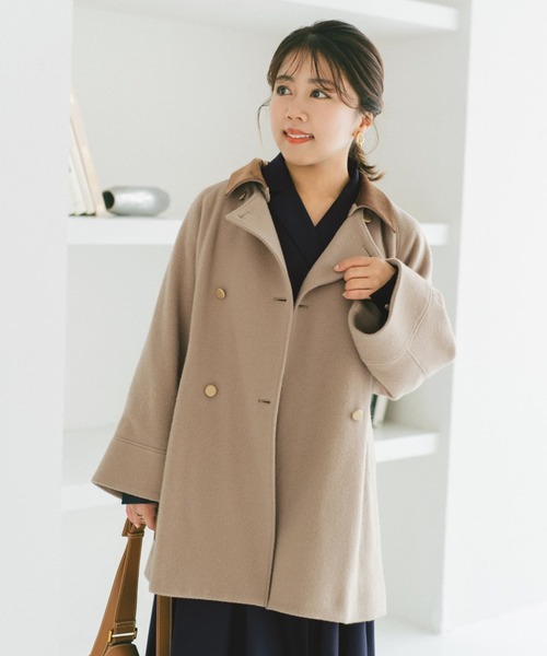 コート アウター 2wayカラーゴールドボタンミドルコート 「低身長