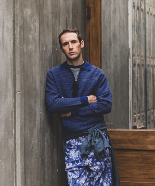 BEAMS+（ビームスプラス） ポロシャツ ダイヤモンド パターン ニット