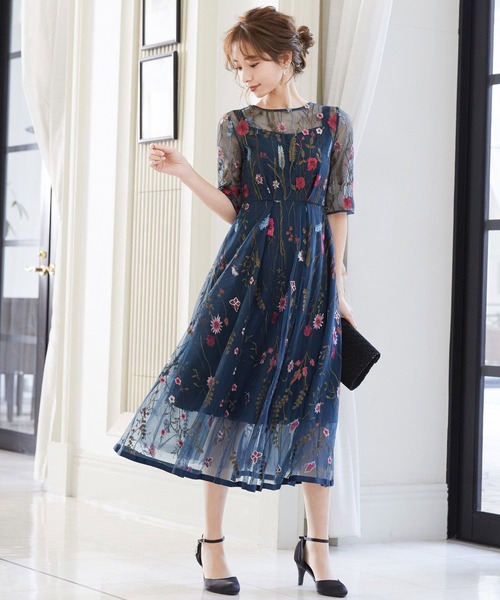 niana（ニアナ） ドレス ヴィンテージ風フラワー刺繍結婚式ワンピース