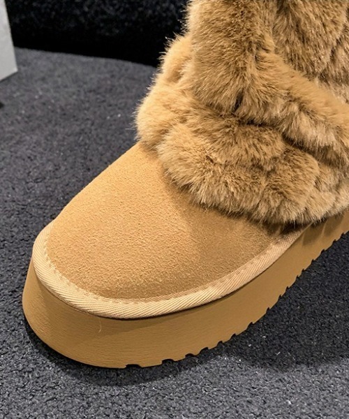 ブーツ ファー切り替えミドル ムートンブーツ レディース : ZOZOTOWN