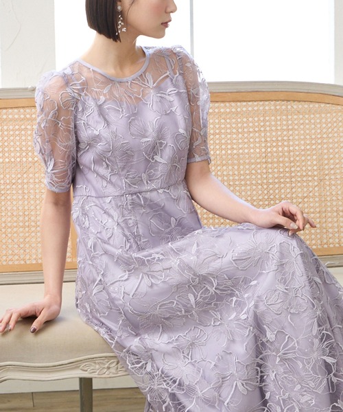 AIMER（エメ） ドレス ビオラフラワーモチーフスパンコール刺繍袖付き