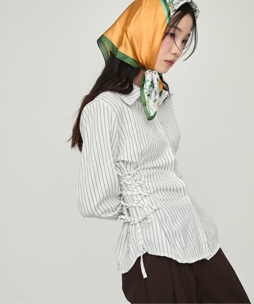 NUJOH ブラウス シャツ Stripe Corset Shirt / ストライプコルセット
