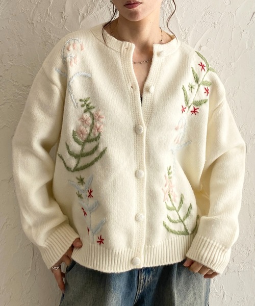 She's Closet カーディガン 花柄フラワー刺繍長袖ニットカーディガン