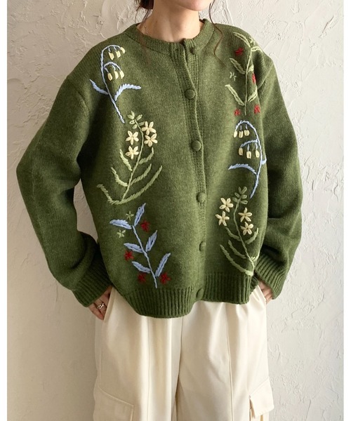 She's Closet カーディガン 花柄フラワー刺繍長袖ニットカーディガン