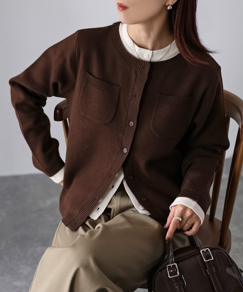 Riberry（リベリー） カーディガン 配色レイヤードライクニット