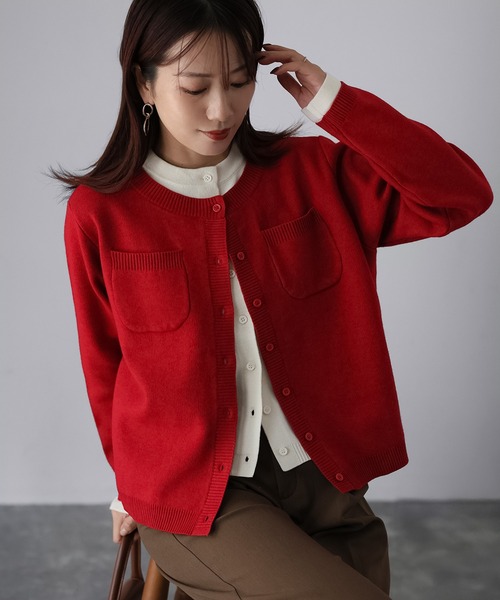 Riberry（リベリー） カーディガン 配色レイヤードライクニット