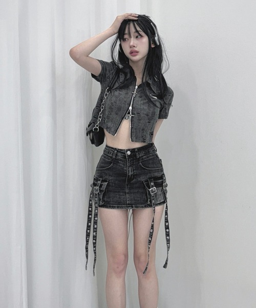 KsG tシャツ ダメージダブルジップポロトップス レディース : ZOZOTOWN