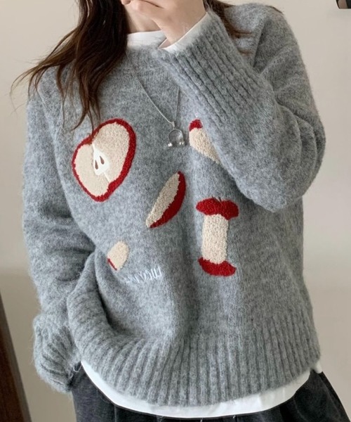 SHOUYO ニット セーター りんごモチーフふわもこニット／オフホワイト