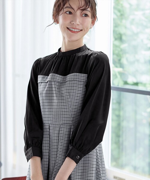 Tiaclasse ワンピース ビスチェ風ツイードチェックドッキング