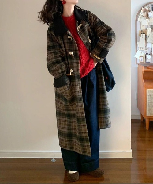 ダッフルコート コート チェック柄ダッフルコート レディース