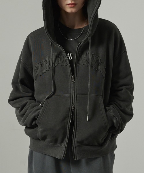 パーカー 「Alfred Alex」ヴィンテージ加工ピグメント パッチロゴ