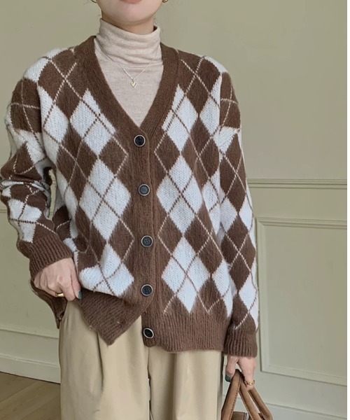 COO+i（クーイ） カーディガン シャギーアーガイルカーディガン