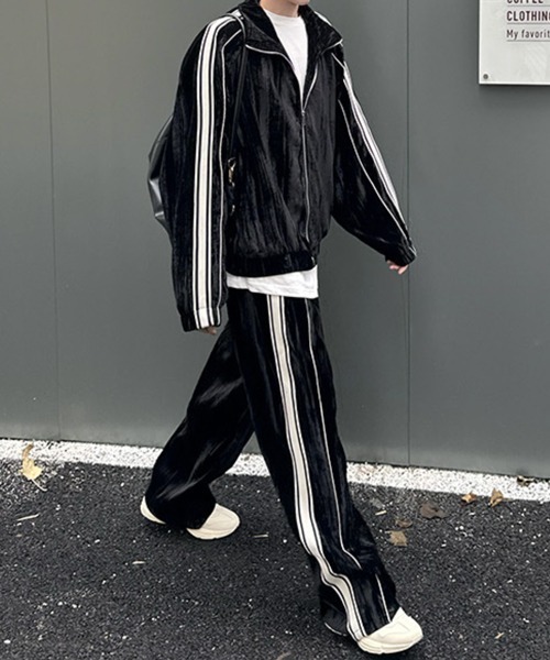 NOWLE（ノウル） ジャージ 「NOWLE」ライン柄 ベロア トラック