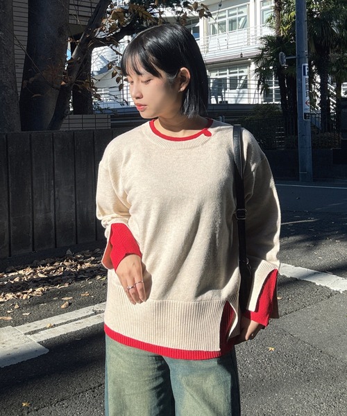 AS KNOW AS（アズノゥアズ） ニット セーターリブ重ねて配色レイヤード