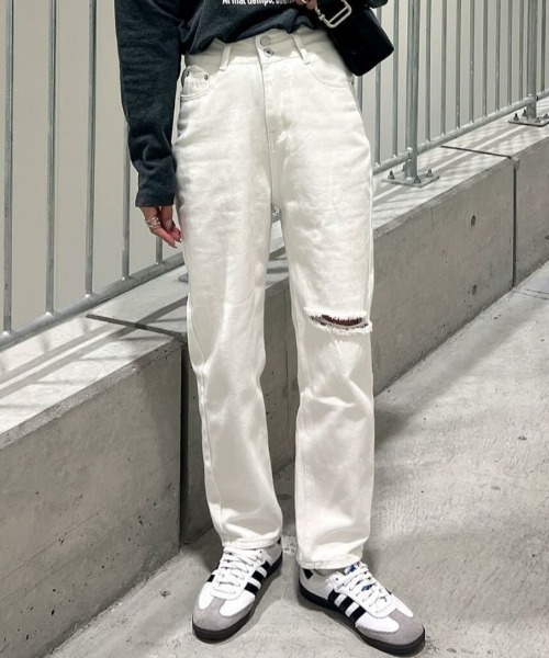 I-SOOK（アイスー） ジーンズ デニム デニムパンツ ダメージホワイト