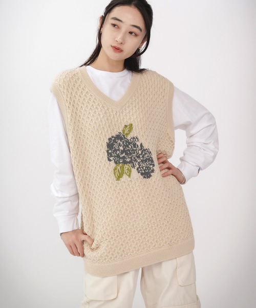 FREE MAX ベスト ジレ FREE MAX Flower Design Knit Vest 花柄 ニット