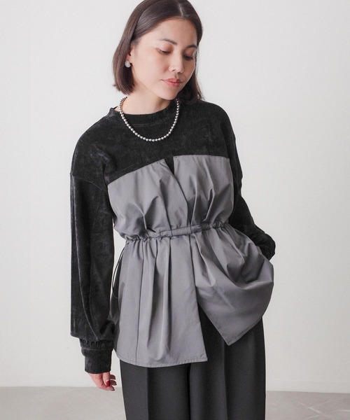 Floran tシャツ ビスチェドッキングペプラムベロアトップス レディース