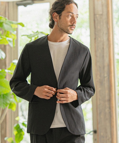 CAMBIO セットアップ ノーカラージャケット 織り柄 M（B322） CAMBIO