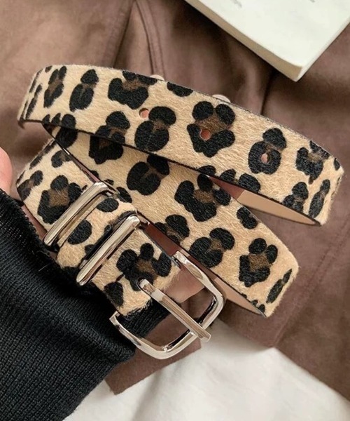 CELENA BEATS ベルト レオパード柄 ハラコ風 レザーベルト レディース