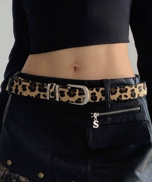 CELENA BEATS ベルト レオパード柄 ハラコ風 レザーベルト レディース