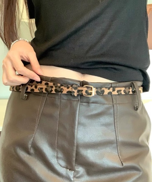 CELENA BEATS ベルト レオパード柄 ハラコ風 レザーベルト レディース