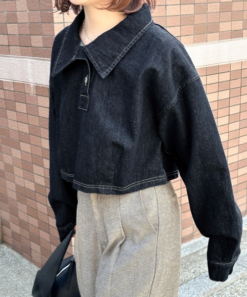 select MOCA（セレクトモカ） ハーフボタンデニムショートトップス