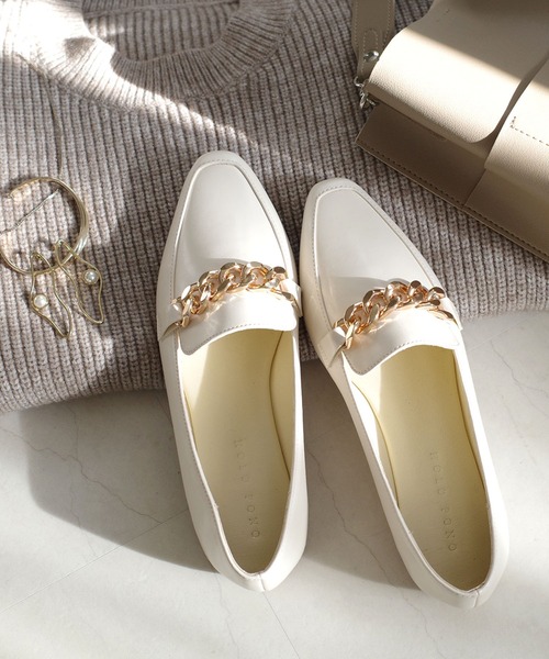 AmiAmi（アミアミ） ローファー 軽量ゴールドチェーンアーモンドトゥ