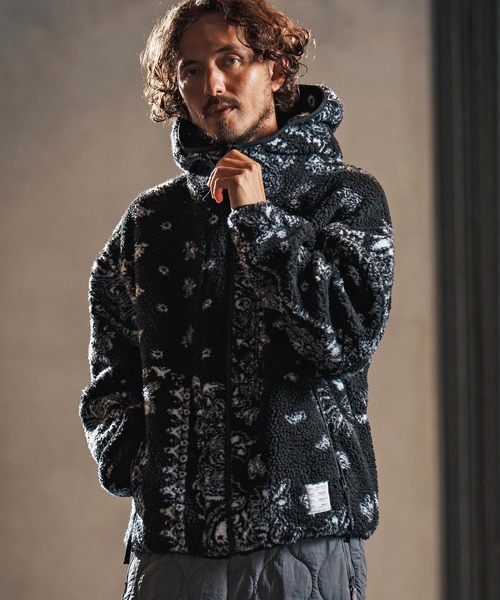 wjk reluxe パーカー mpa3878-paisley pattern boa fleece parka ボア