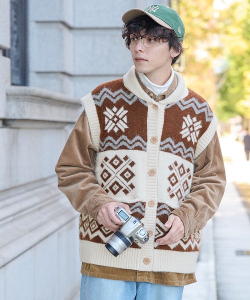 ベスト ジレ ショールカラーカウチンニットベスト レディース メンズ