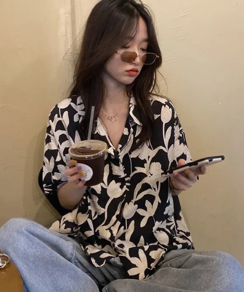 DEVICE（デバイス） ブラウス シャツ アロハ 柄 ビッグシルエット 半袖