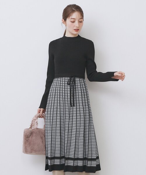 index（インデックス） ワンピース 千鳥チェックバイカラーニット
