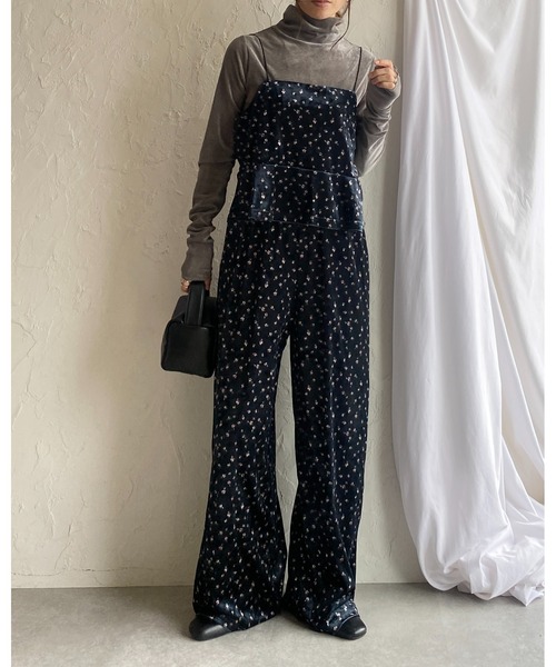 She's Closet キャミソール フレア切り替え花柄ベロアキャミソール