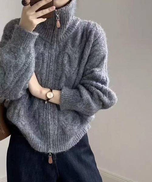 meJane（ミージェーン） カーディガン ダブルジップ ケーブルニット