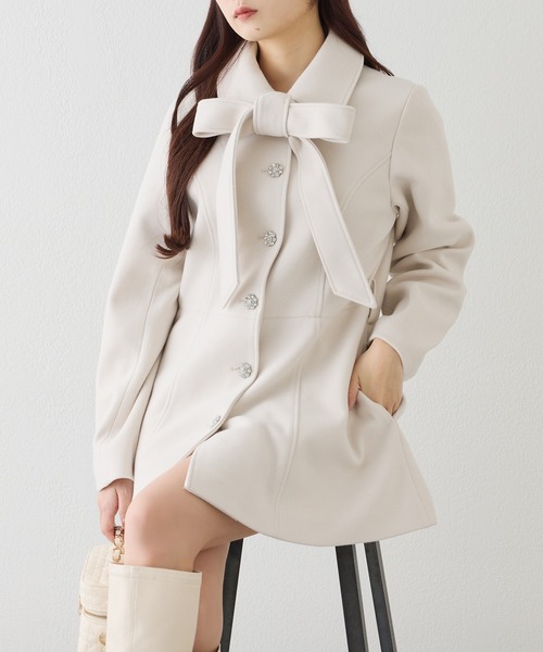 one after another NICE CLAUP ステンカラーコート コート リボン